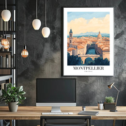 Montpellier Vintage Cityscape Travel Poster PosterGoat