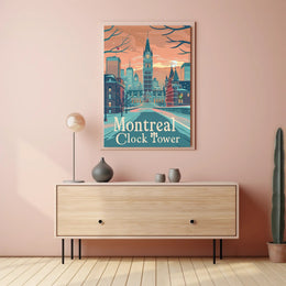 Montreal Clock Tower: Vintage Winter Travel Poster PosterGoat