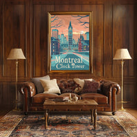 Montreal Clock Tower: Vintage Winter Travel Poster PosterGoat