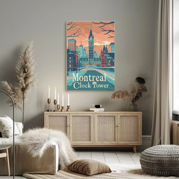 Montreal Clock Tower: Vintage Winter Travel Poster PosterGoat