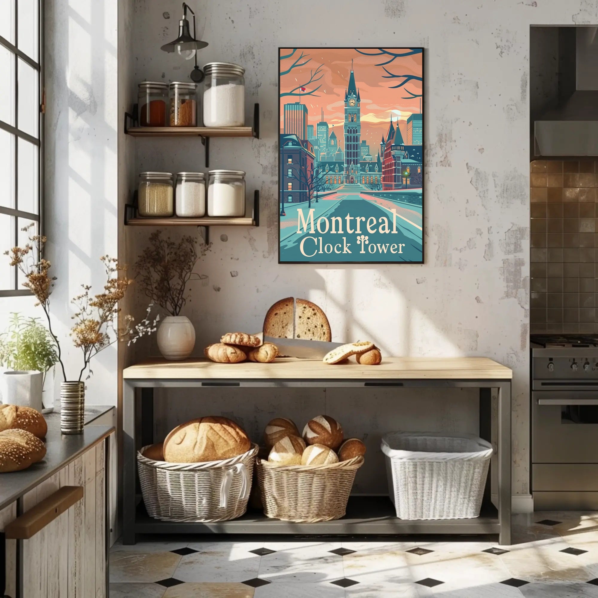 Montreal Clock Tower: Vintage Winter Travel Poster PosterGoat