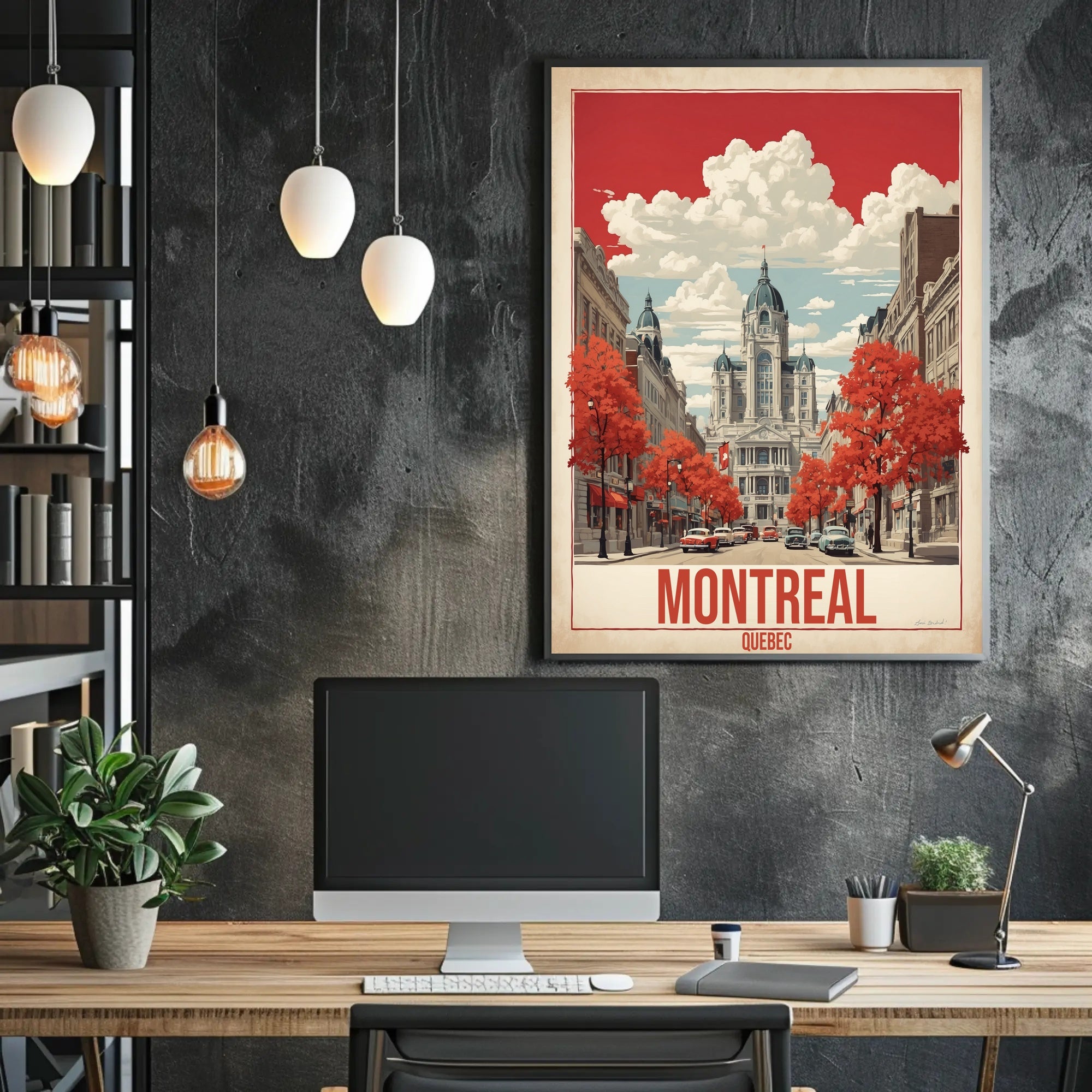 Montreal Mid-Century Street Scene Urban or Cityscape Poster PosterGoat