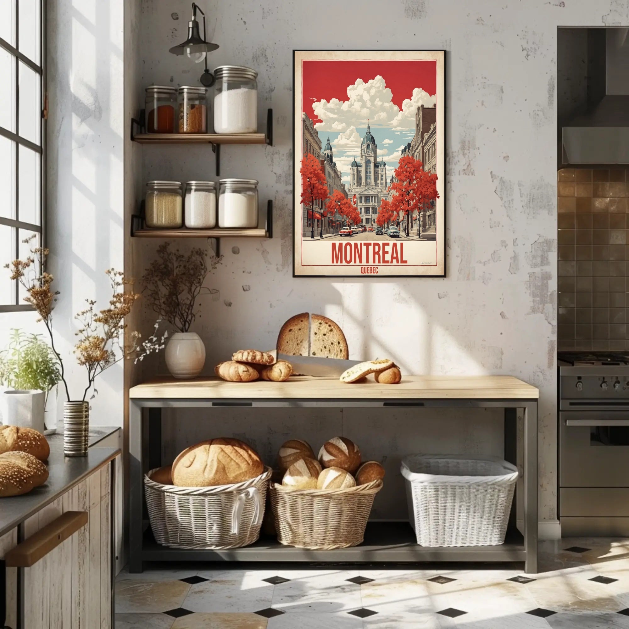Montreal Mid-Century Street Scene Urban or Cityscape Poster PosterGoat