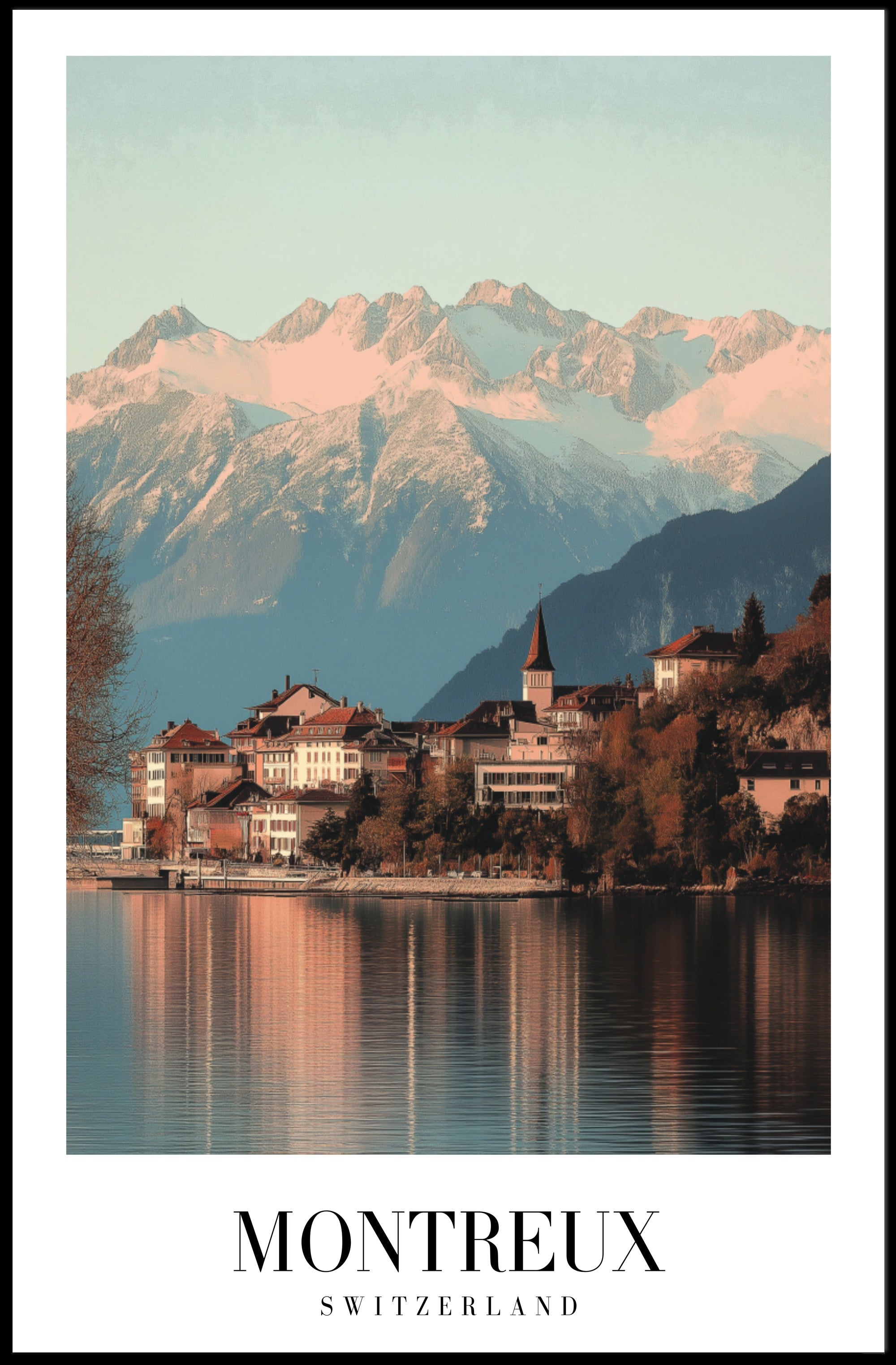 Montreux Switzerland Travel Poster with Scenic Alpine Beauty PosterGoat