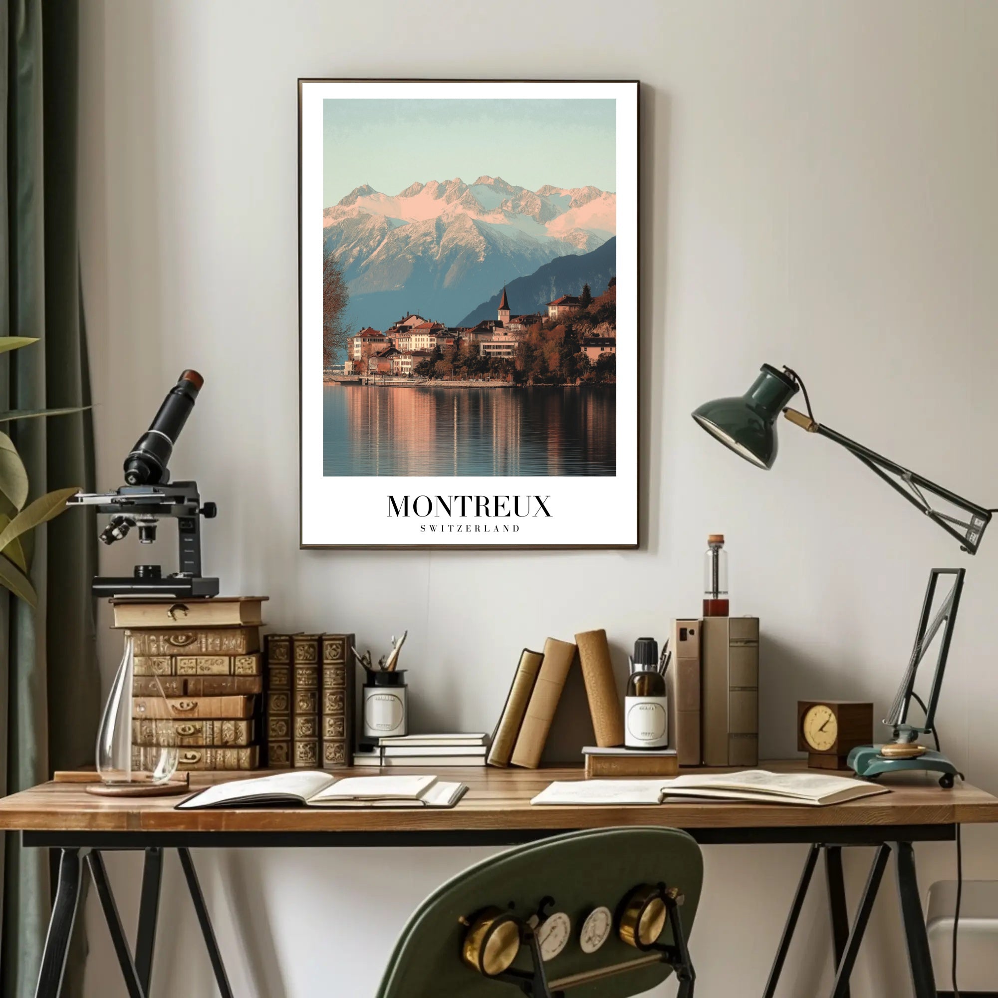 Montreux Switzerland Travel Poster with Scenic Alpine Beauty PosterGoat
