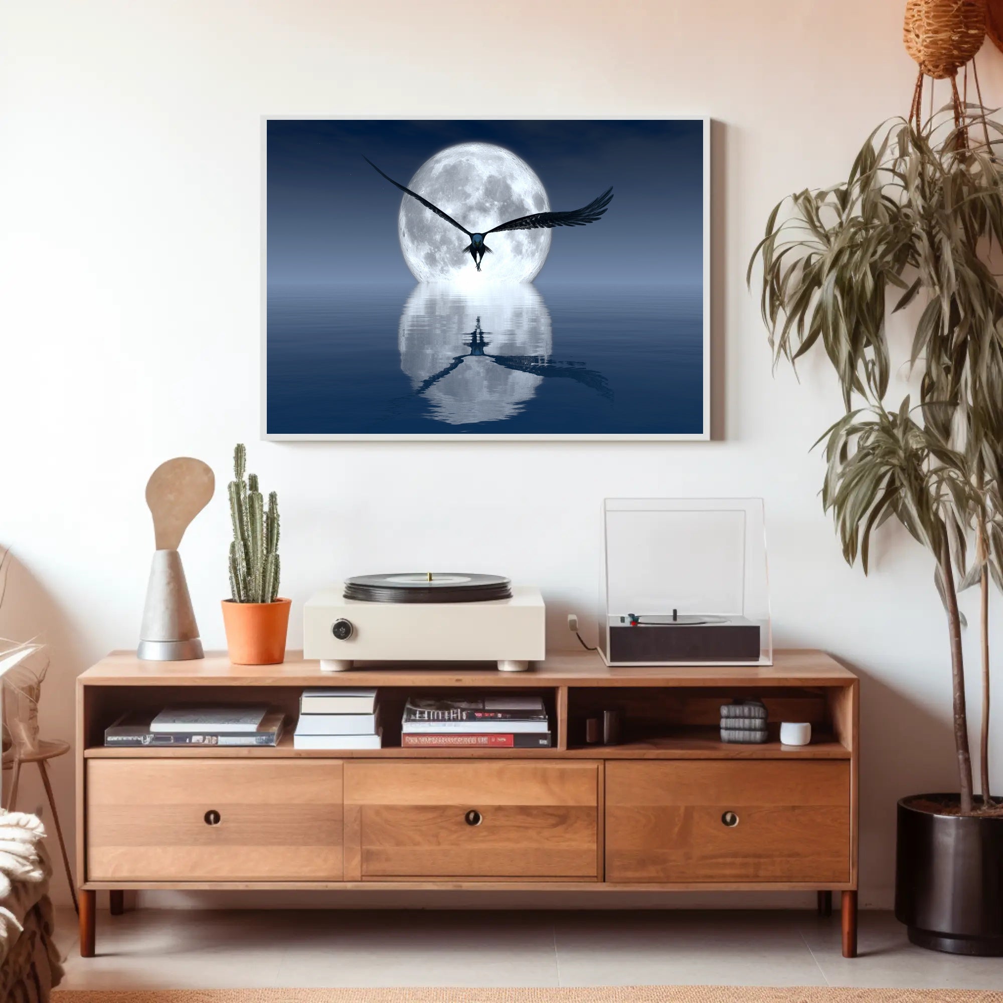 Moonlit Flight Over Majestic Landscape Animal Poster PosterGoat
