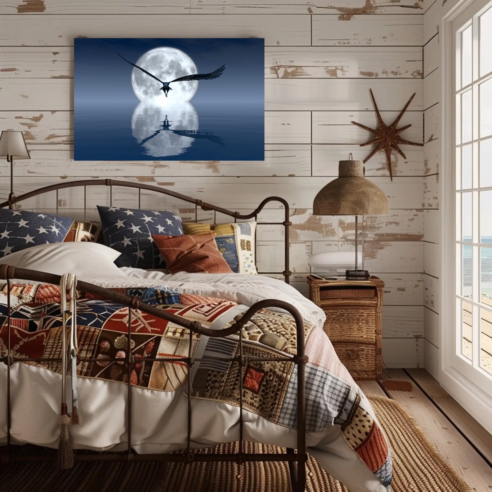 Moonlit Flight Over Majestic Landscape Animal Poster PosterGoat