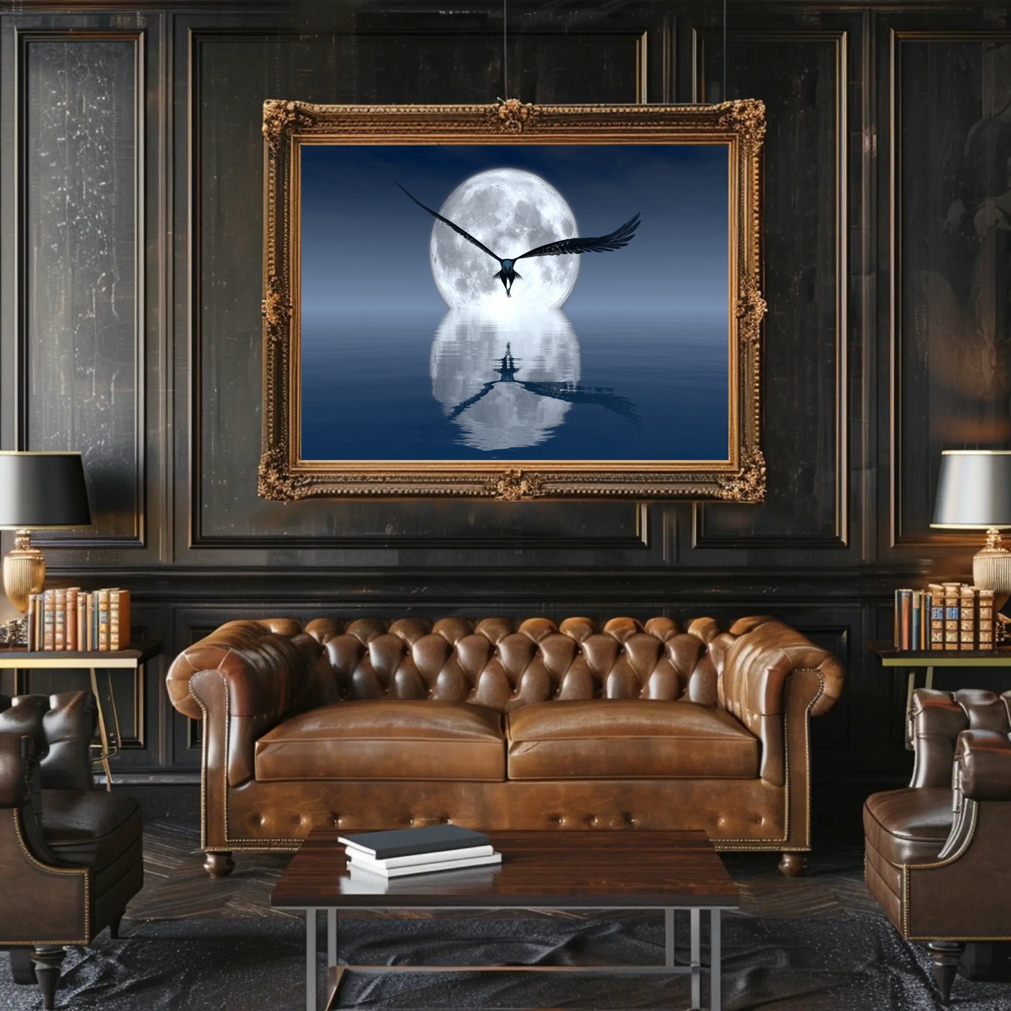 Moonlit Flight Over Majestic Landscape Animal Poster PosterGoat
