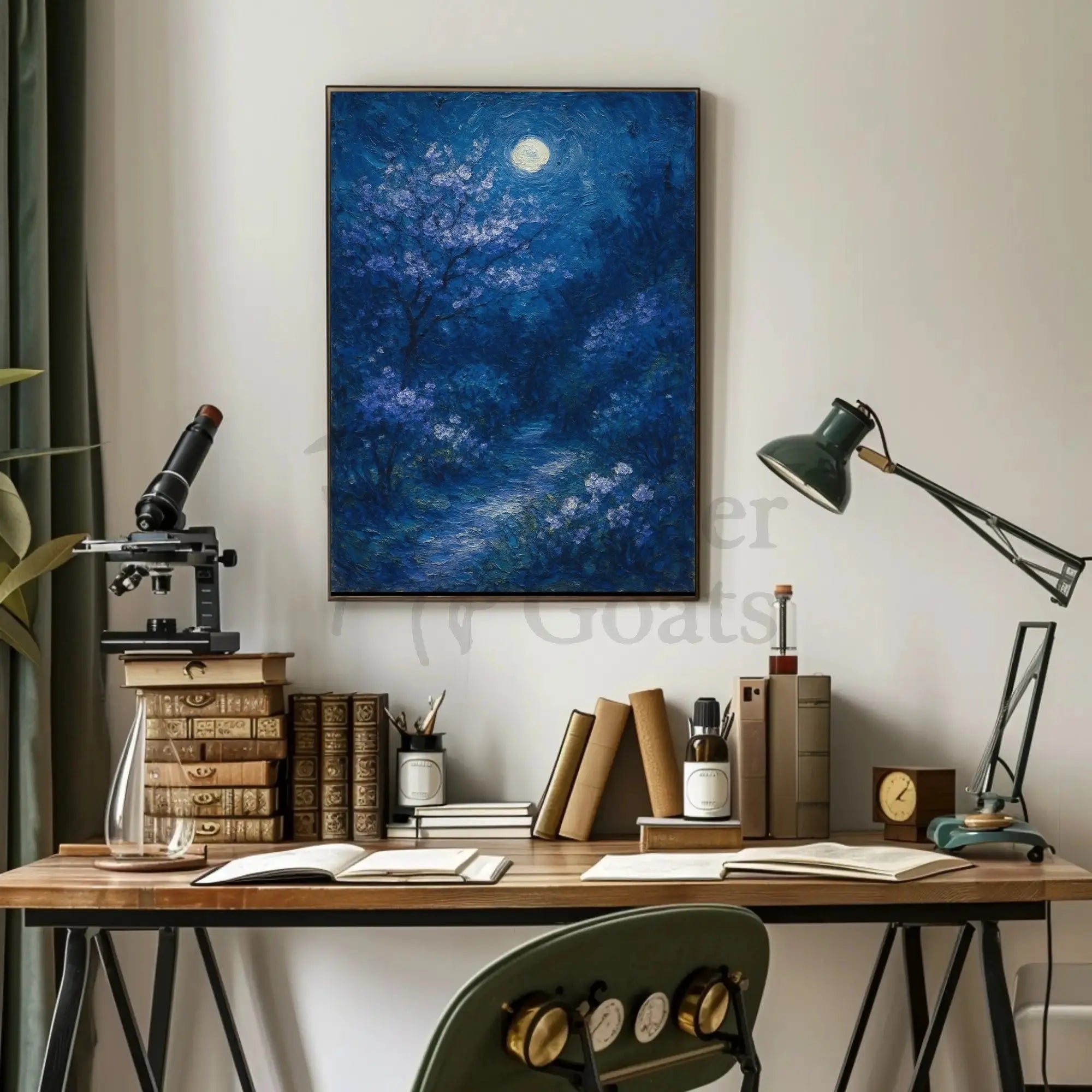 Moonlit Serenity: Artistic Impressionist Nature Scene Poster PosterGoat