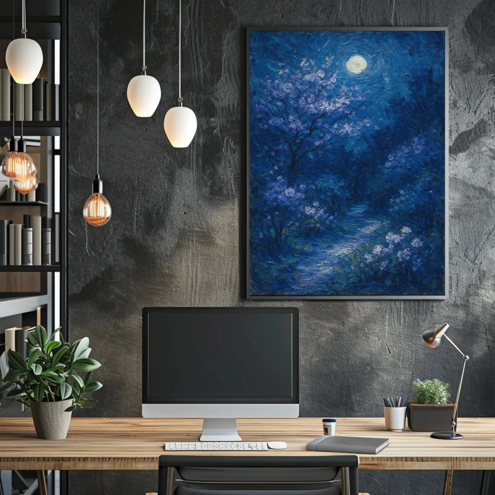 Moonlit Serenity: Artistic Impressionist Nature Scene Poster PosterGoat