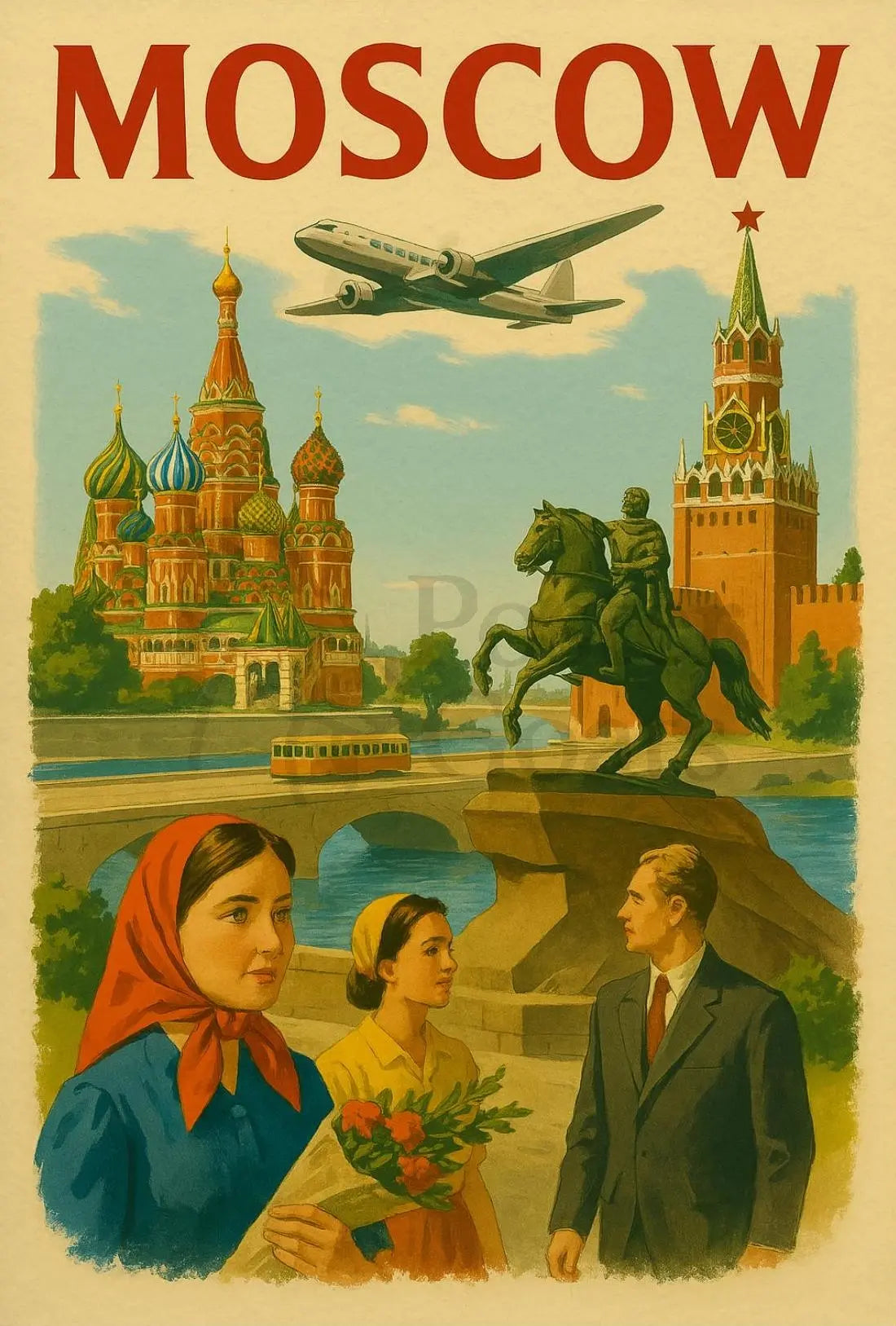 Moscow Retro Travel Art with Iconic Landmarks Travel Poster PosterGoat