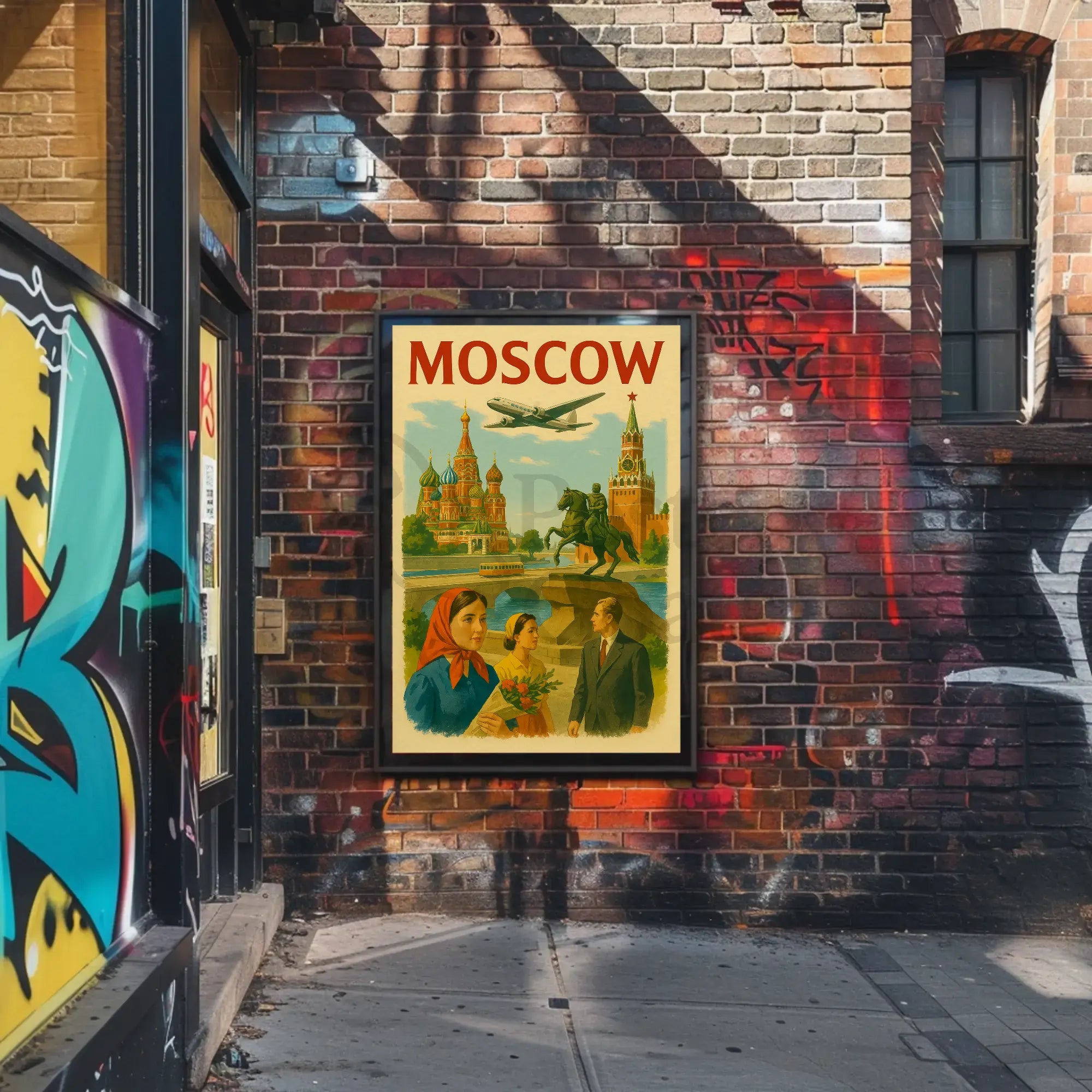 Moscow Retro Travel Art with Iconic Landmarks Travel Poster PosterGoat