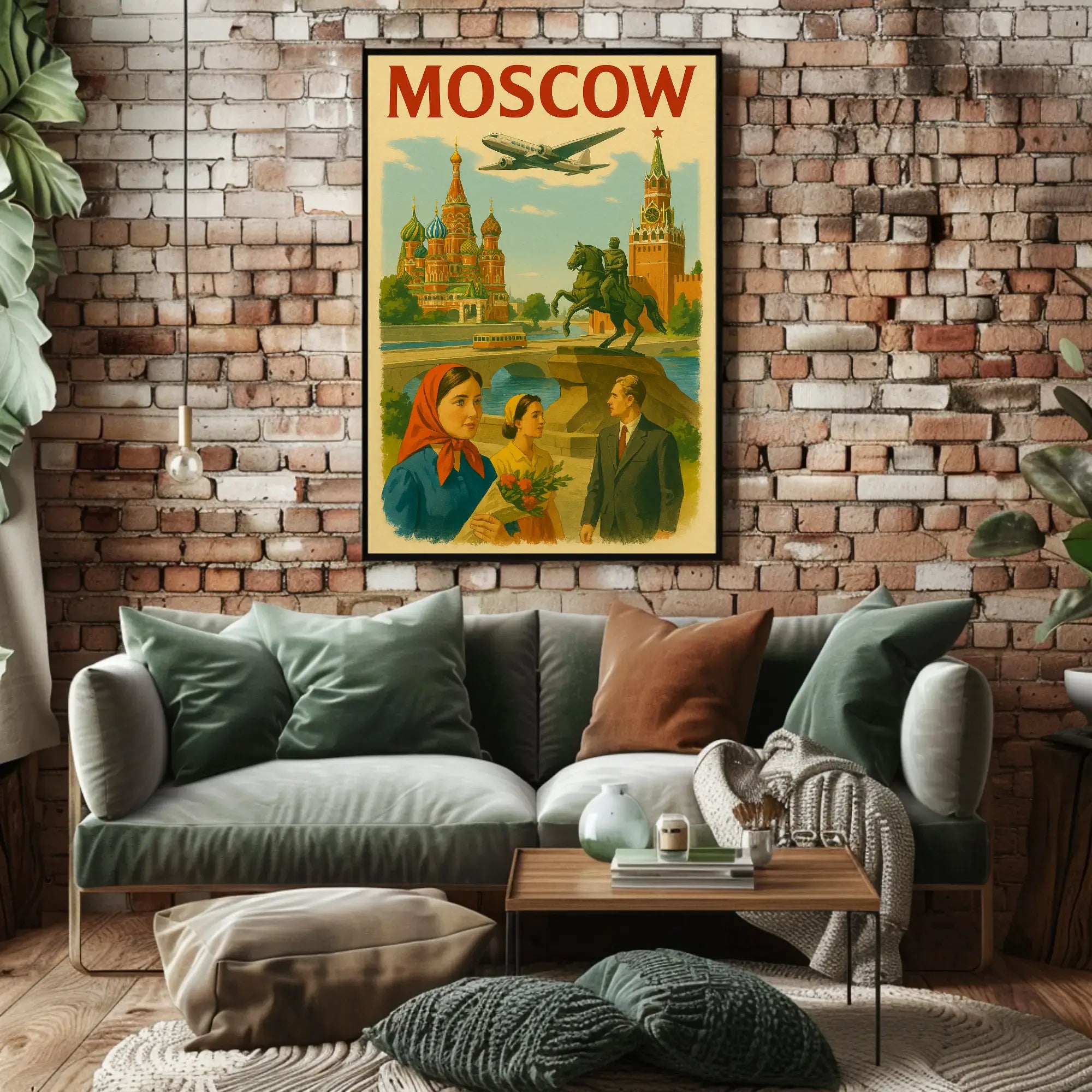 Moscow Retro Travel Art with Iconic Landmarks Travel Poster PosterGoat
