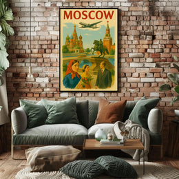 Moscow Retro Travel Art with Iconic Landmarks Travel Poster PosterGoat
