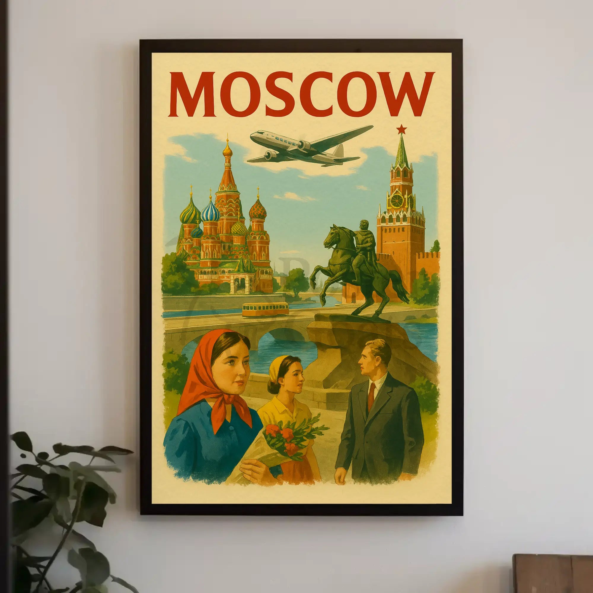 Moscow Retro Travel Art with Iconic Landmarks Travel Poster PosterGoat