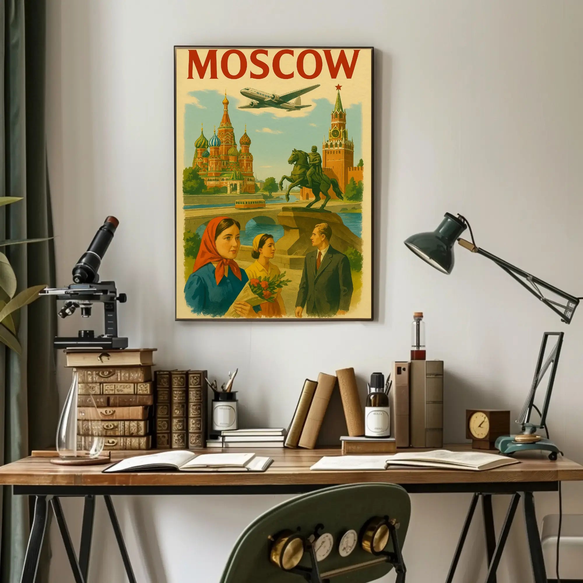 Moscow Retro Travel Art with Iconic Landmarks Travel Poster PosterGoat