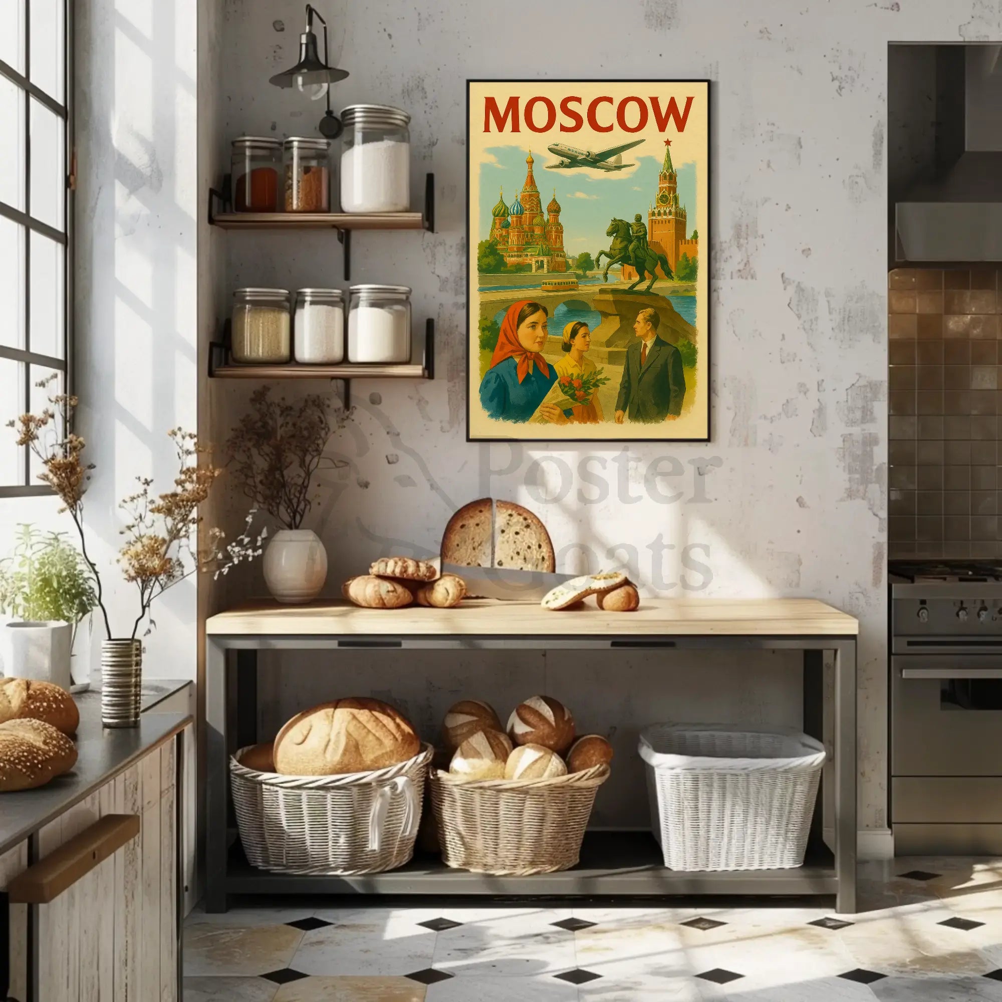 Moscow Retro Travel Art with Iconic Landmarks Travel Poster PosterGoat