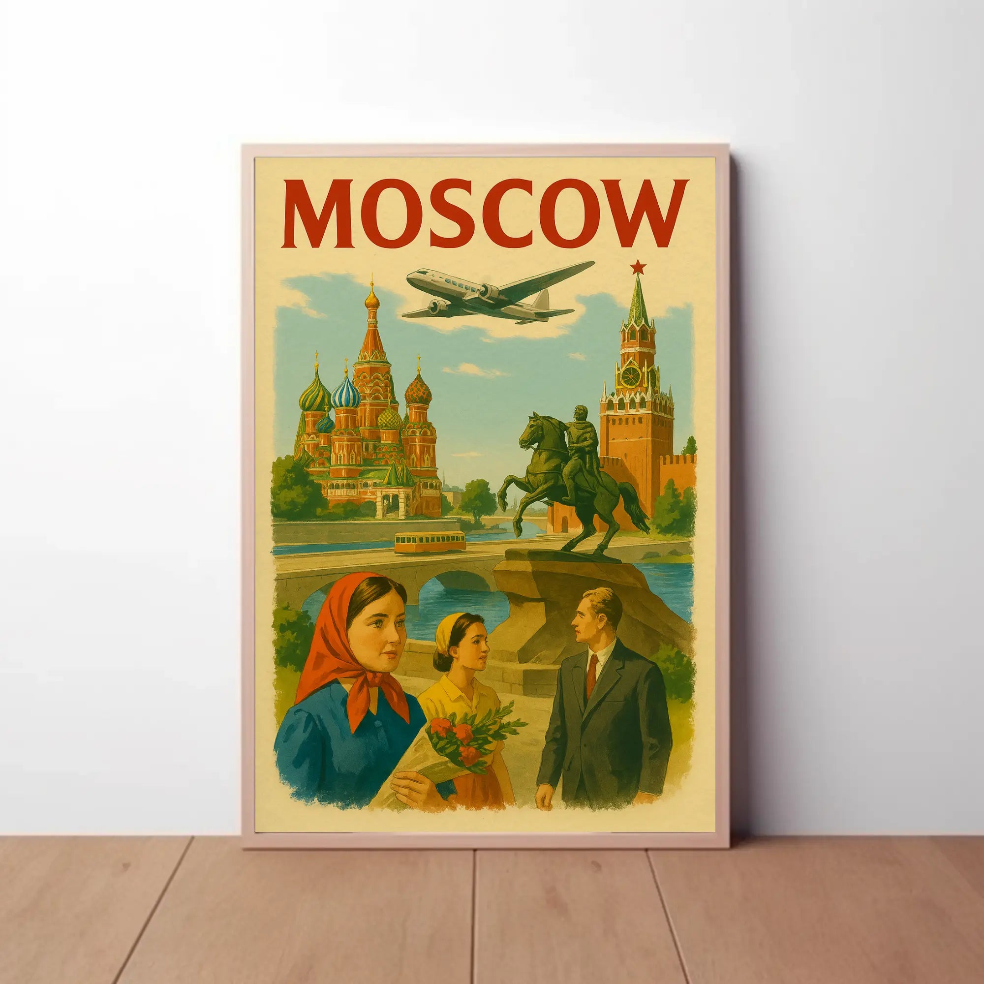 Moscow Retro Travel Art with Iconic Landmarks Travel Poster PosterGoat