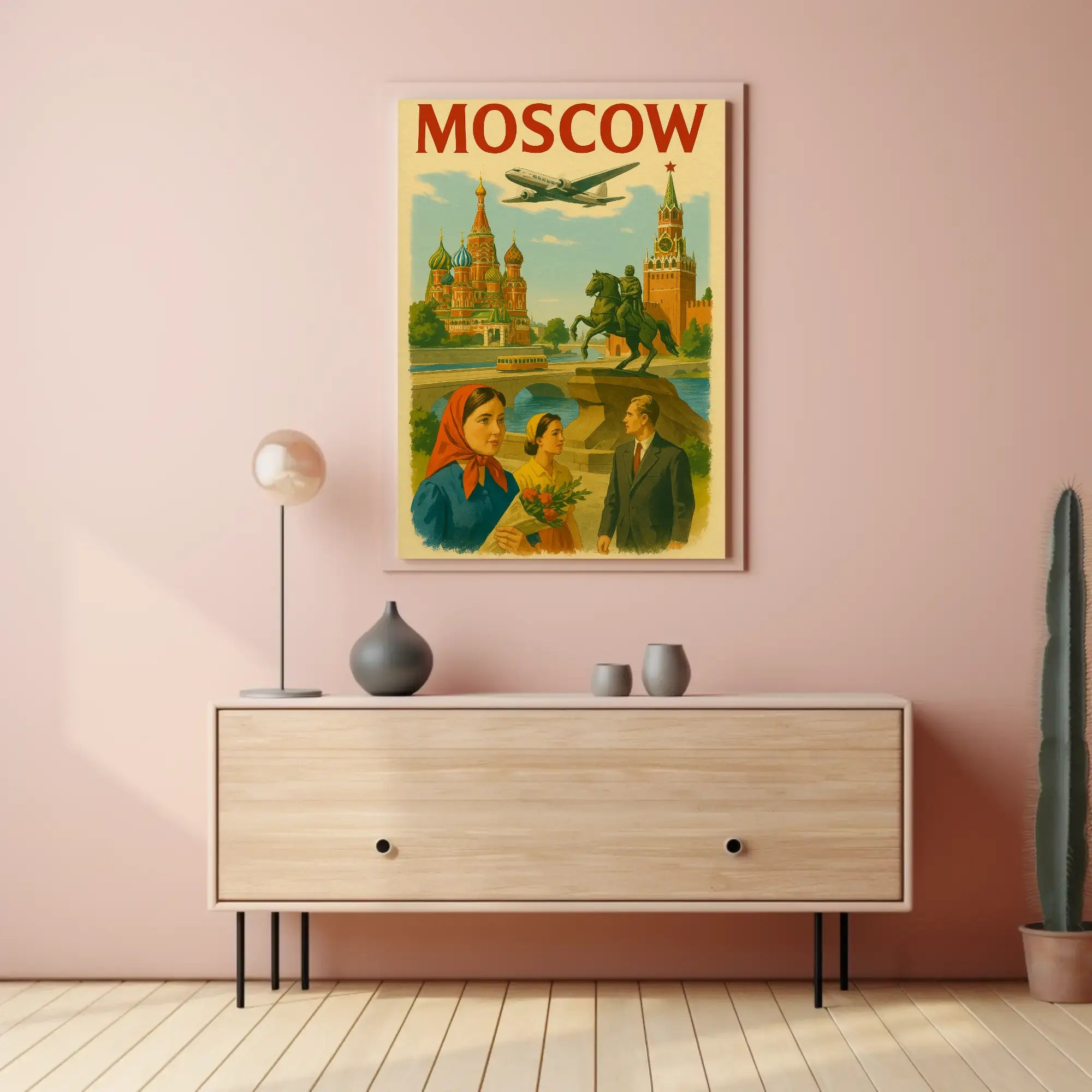 Moscow Retro Travel Art with Iconic Landmarks Travel Poster PosterGoat