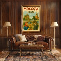 Moscow Retro Travel Art with Iconic Landmarks Travel Poster PosterGoat