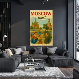 Moscow Retro Travel Art with Iconic Landmarks Travel Poster PosterGoat