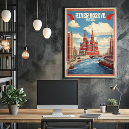Moscow River: Vintage Artistry Cultural or Heritage Poster PosterGoat