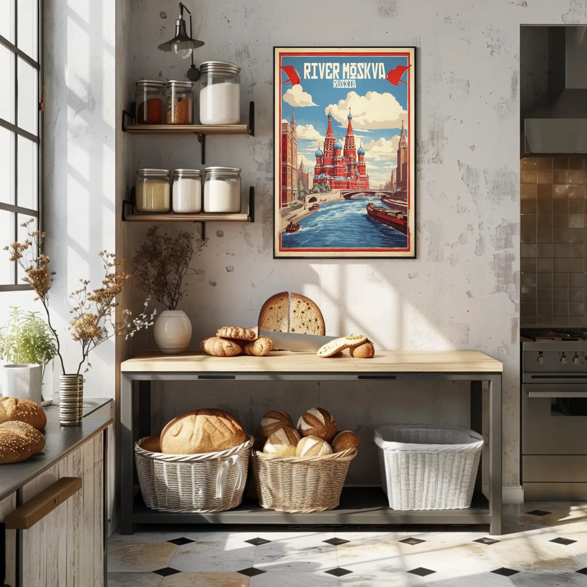 Moscow River: Vintage Artistry Cultural or Heritage Poster PosterGoat