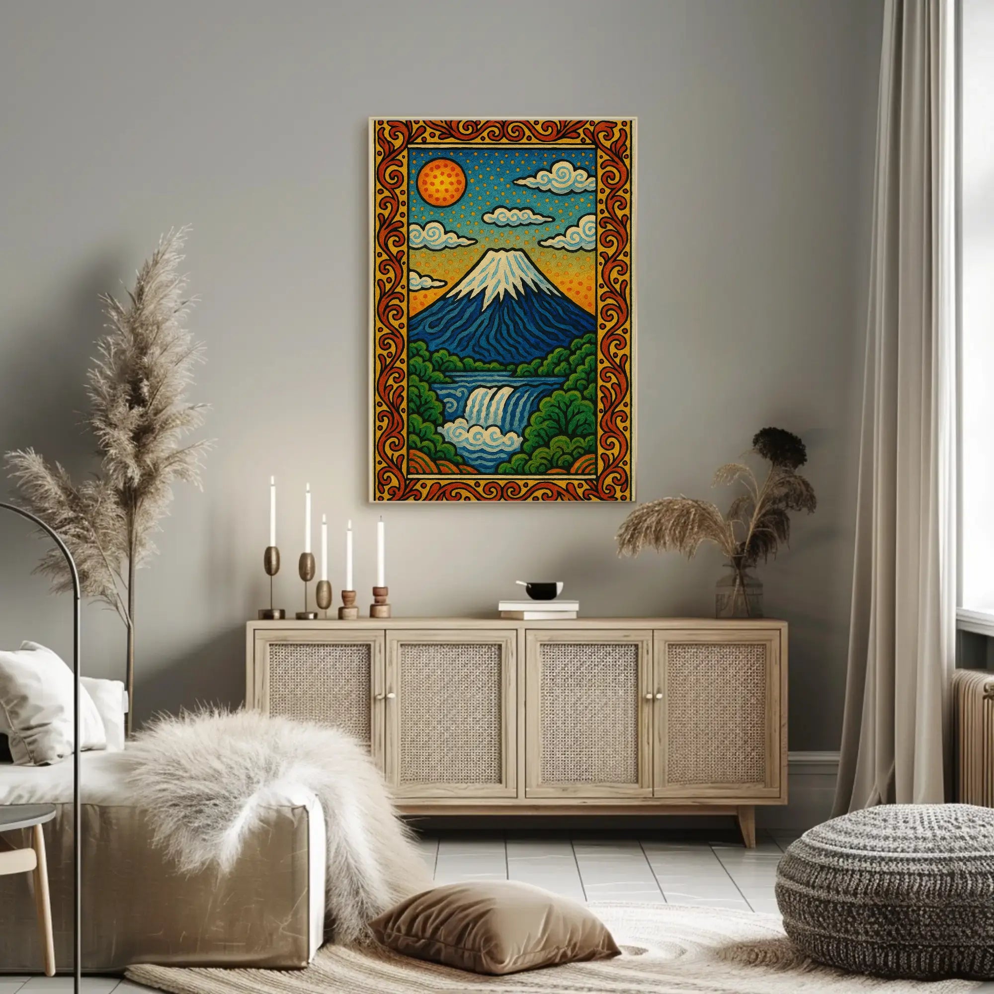 Mount Fuji Inspired Vibrant Landscape Art Poster PosterGoat