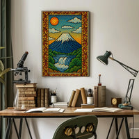 Mount Fuji Inspired Vibrant Landscape Art Poster PosterGoat