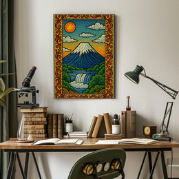 Mount Fuji Inspired Vibrant Landscape Art Poster PosterGoat
