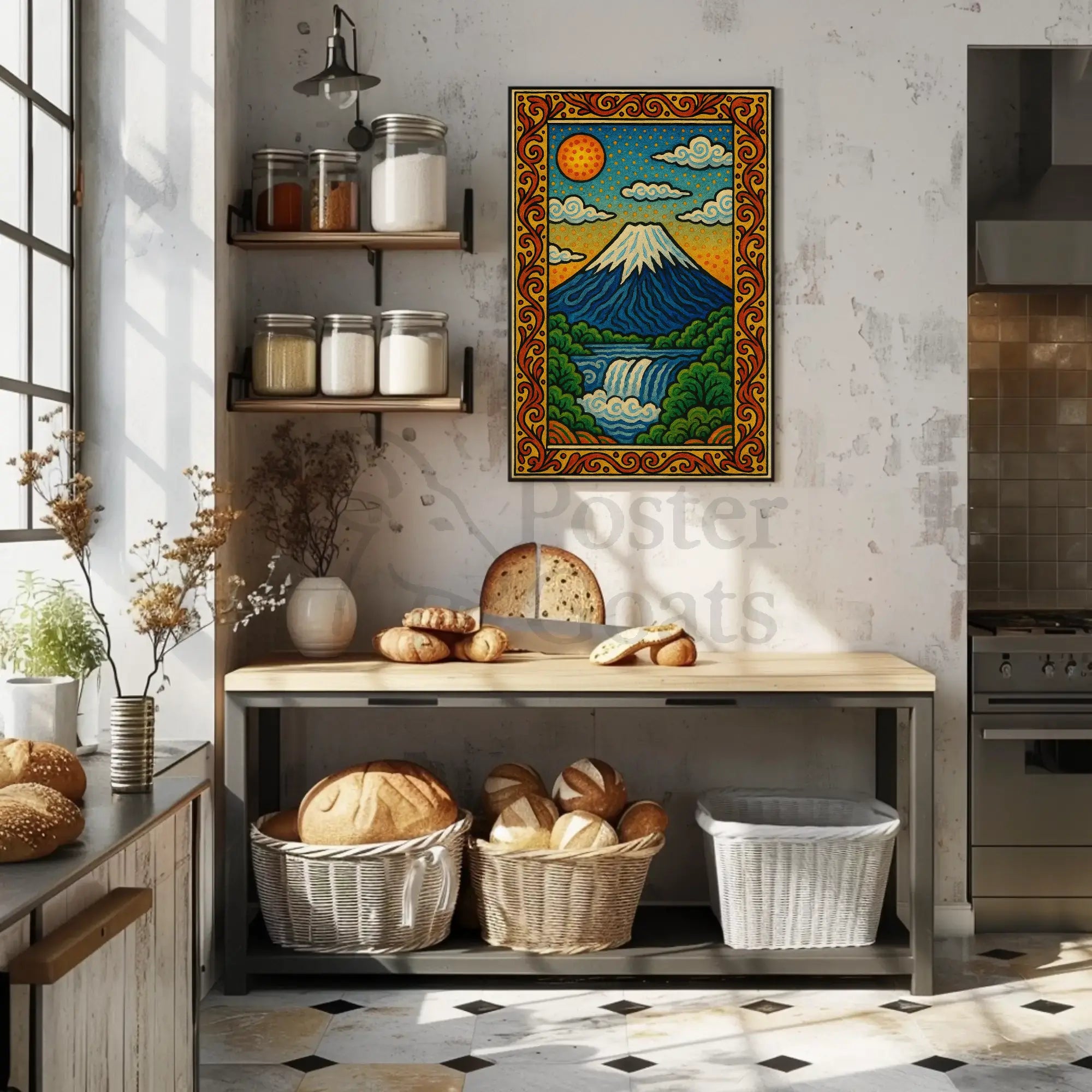 Mount Fuji Inspired Vibrant Landscape Art Poster PosterGoat