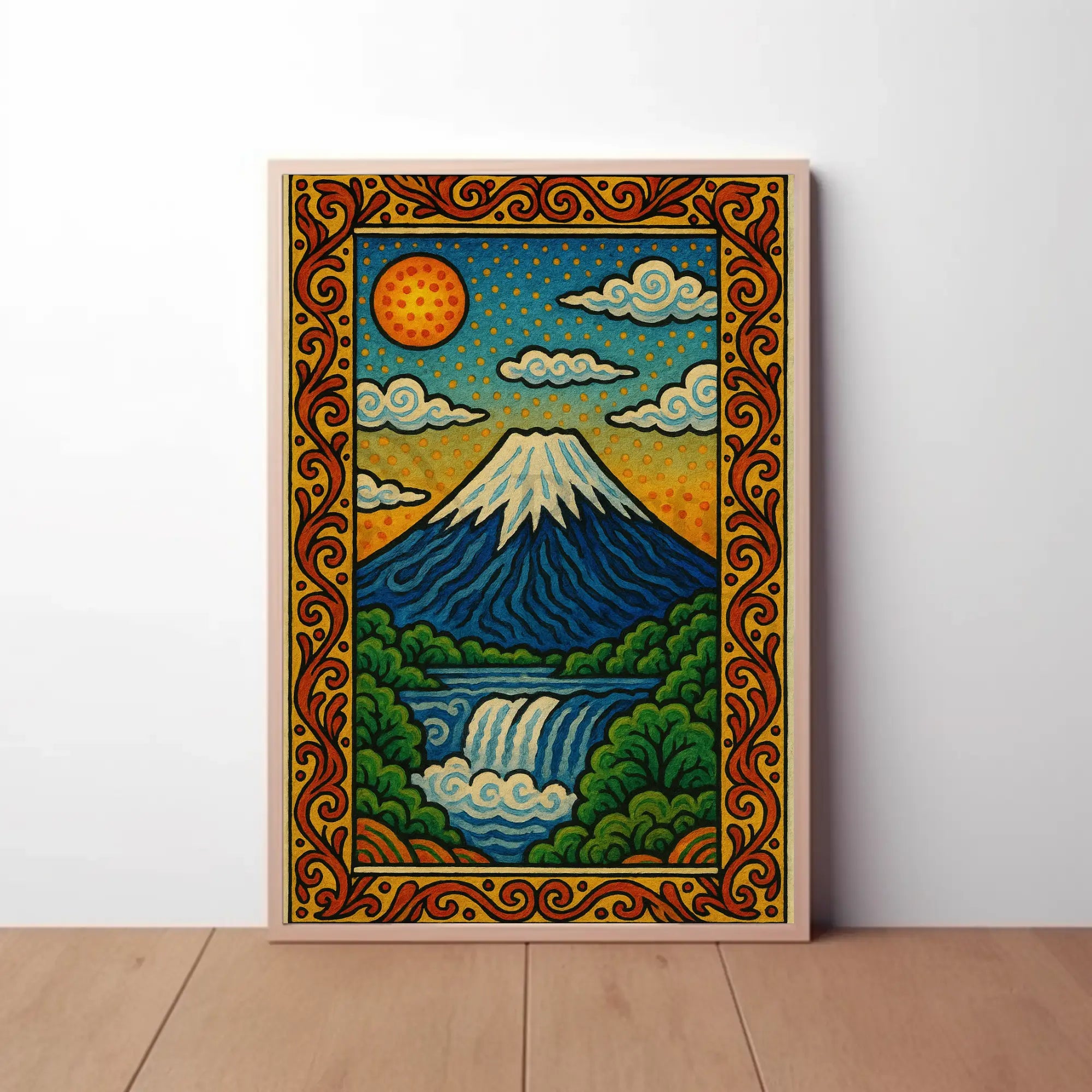 Mount Fuji Inspired Vibrant Landscape Art Poster PosterGoat