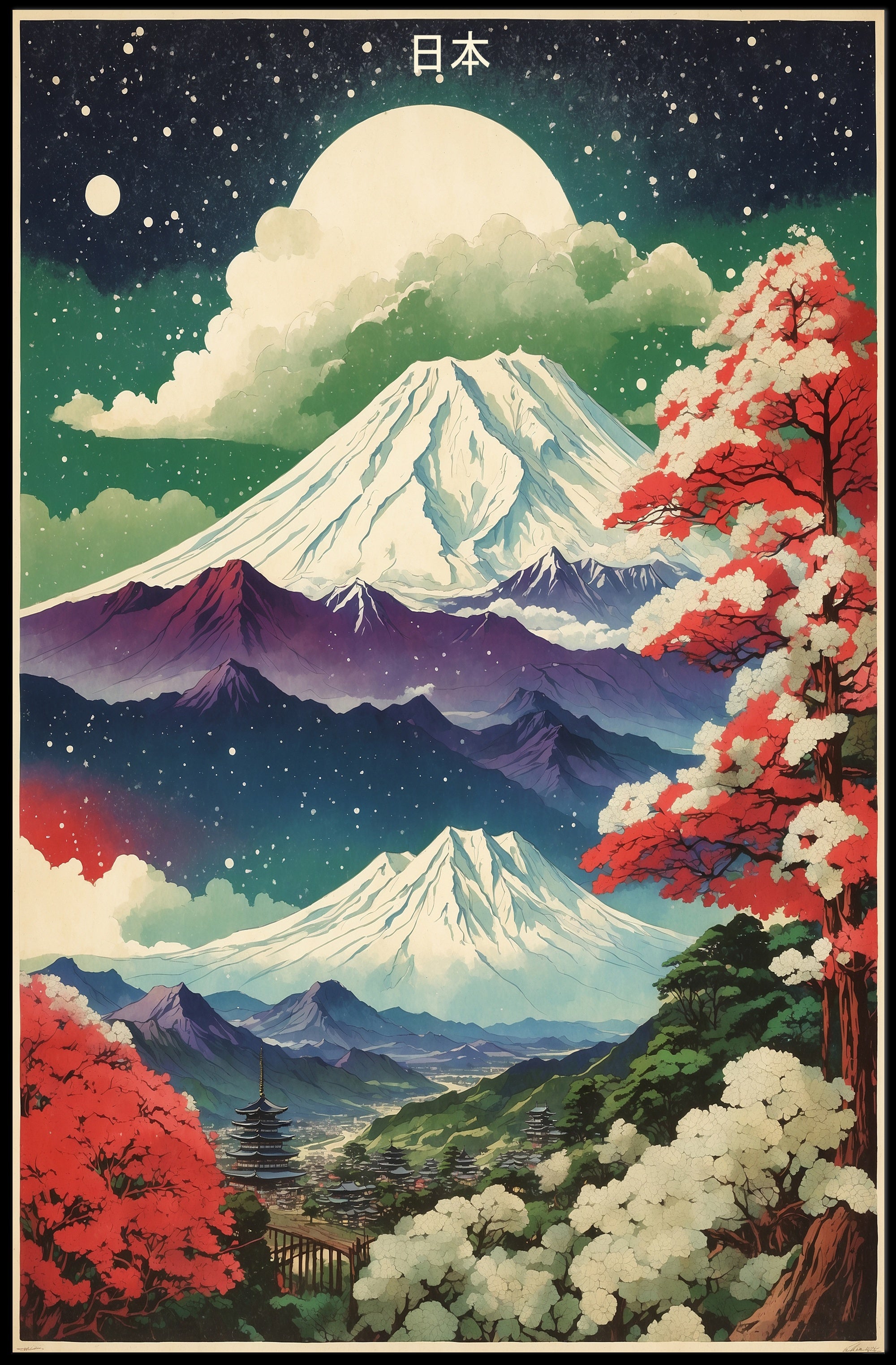 Mount Fuji Nightscape: Cultural Heritage Poster PosterGoat