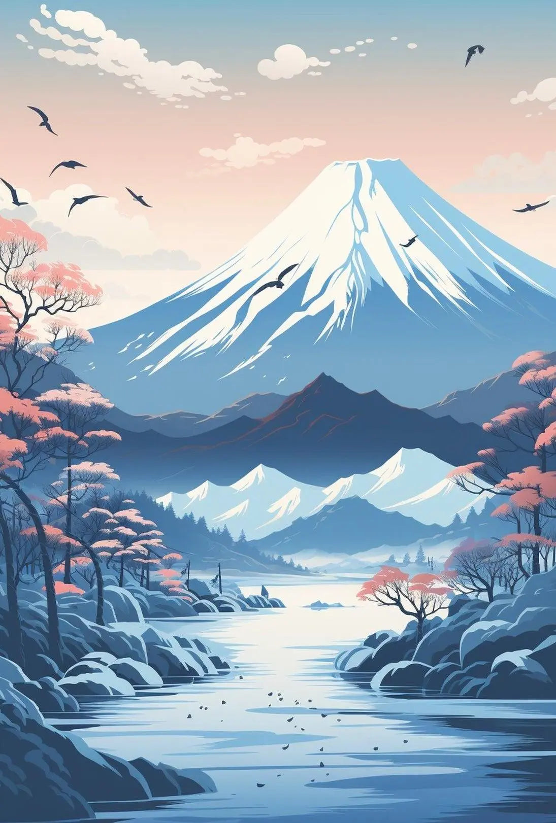 Mount Fuji Tranquility Japanese Landscape Cultural Poster PosterGoat