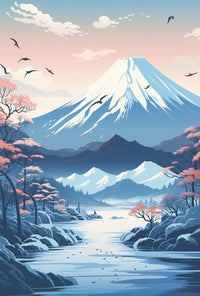 Mount Fuji Tranquility Japanese Landscape Cultural Poster PosterGoat