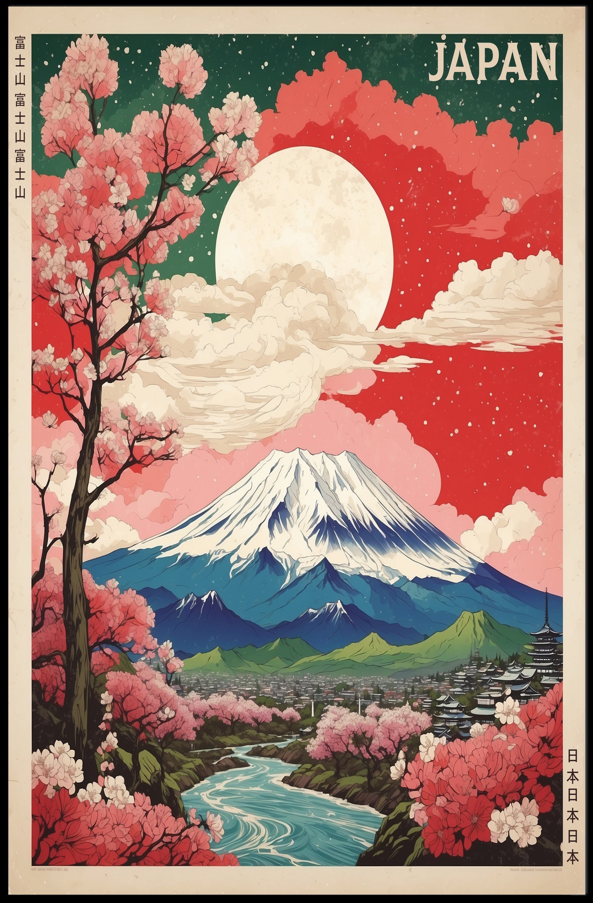 Mount Fuji in Bloom: Travel Poster PosterGoat