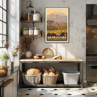 Mount Kilimanjaro Giraffes Retro Travel Poster PosterGoat
