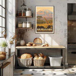 Mount Kilimanjaro Giraffes Retro Travel Poster PosterGoat