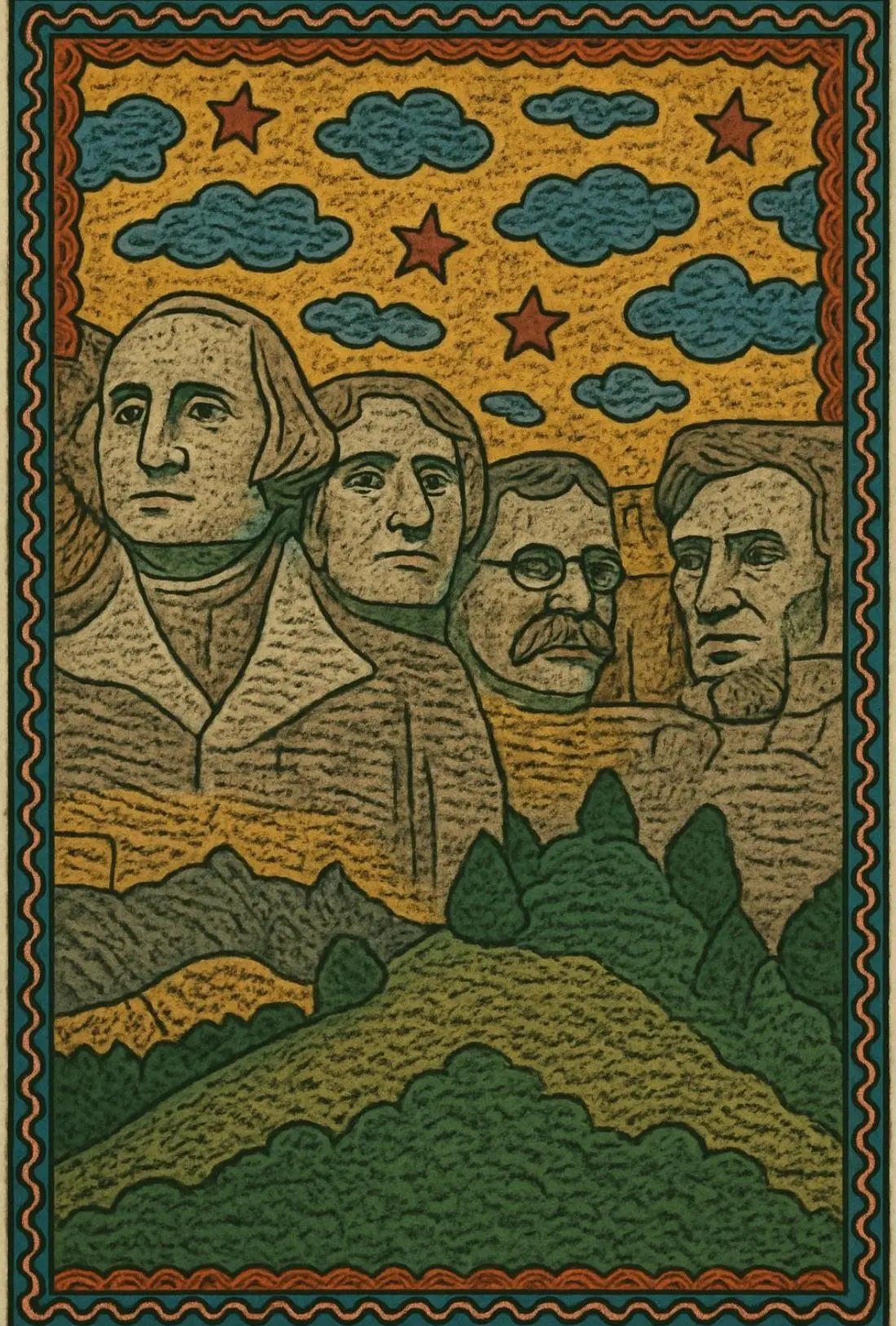 Mount Rushmore Folk Art Heritage Poster PosterGoat