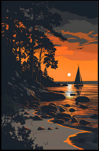 Mountain Serenity Sunset Landscape Wall Art Poster PosterGoat
