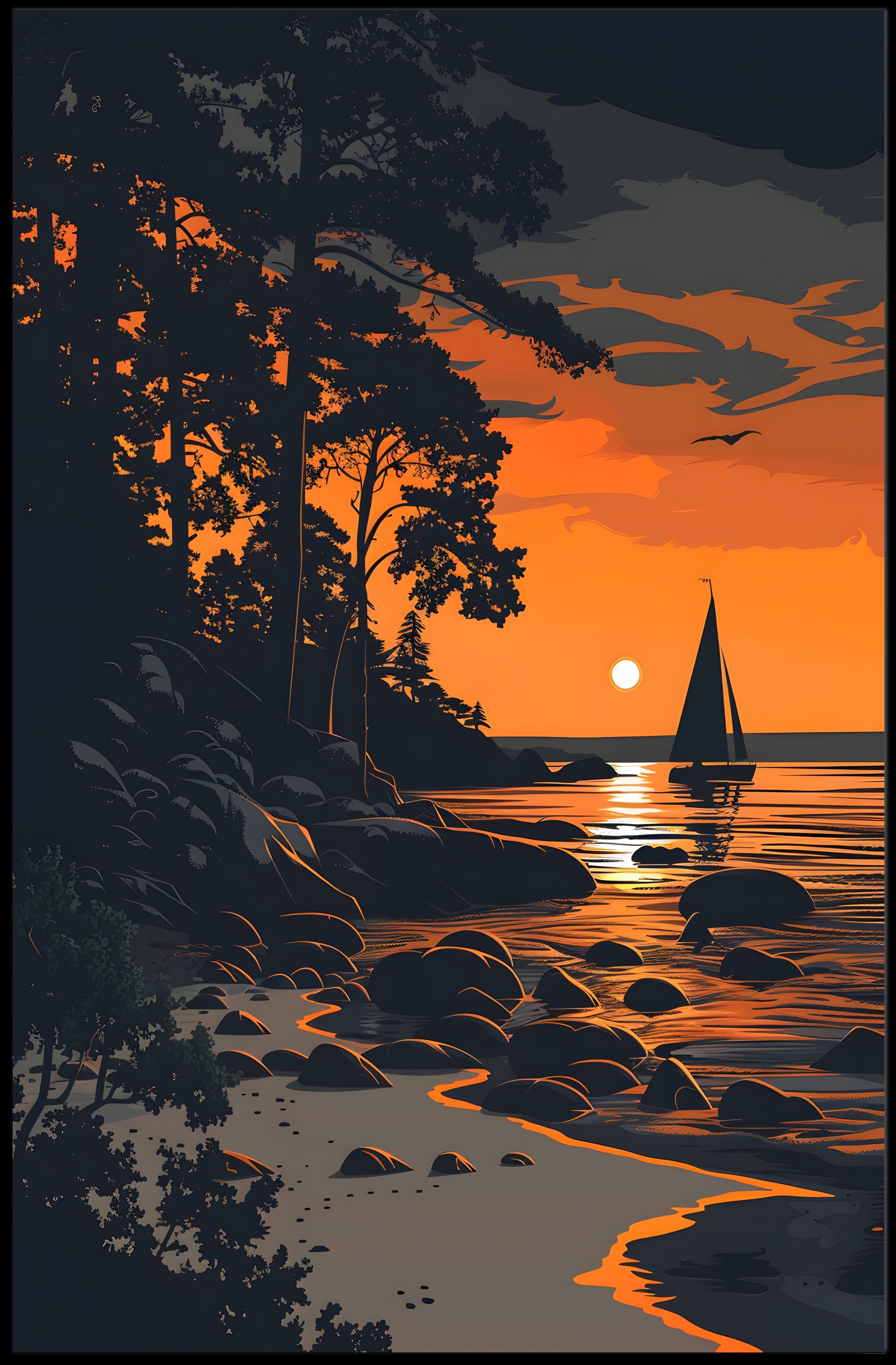 Mountain Serenity Sunset Landscape Wall Art Poster PosterGoat