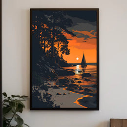 Mountain Serenity Sunset Landscape Wall Art Poster PosterGoat