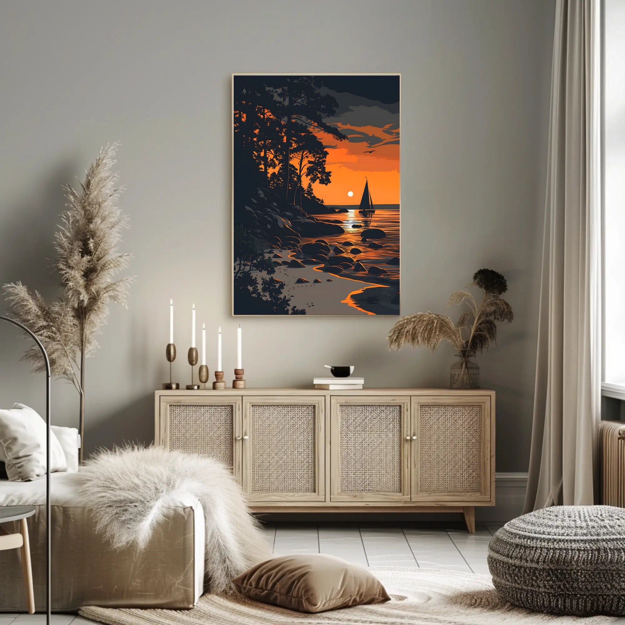 Mountain Serenity Sunset Landscape Wall Art Poster PosterGoat