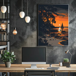 Mountain Serenity Sunset Landscape Wall Art Poster PosterGoat