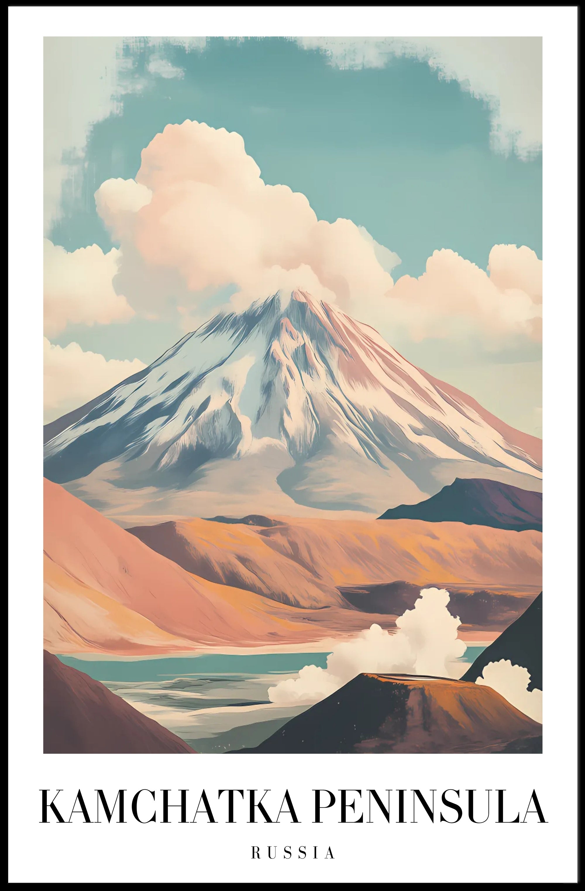 Mountainous Kamchatka Volcano Travel Poster PosterGoat