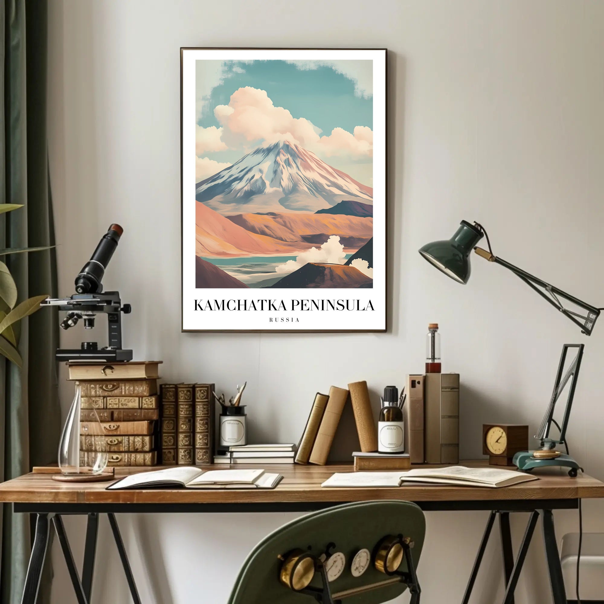 Mountainous Kamchatka Volcano Travel Poster PosterGoat
