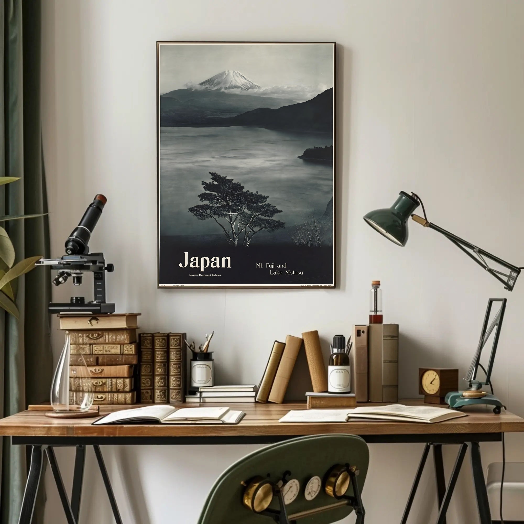 Mt. Fuji and Lake Motosu Travel Poster PosterGoat