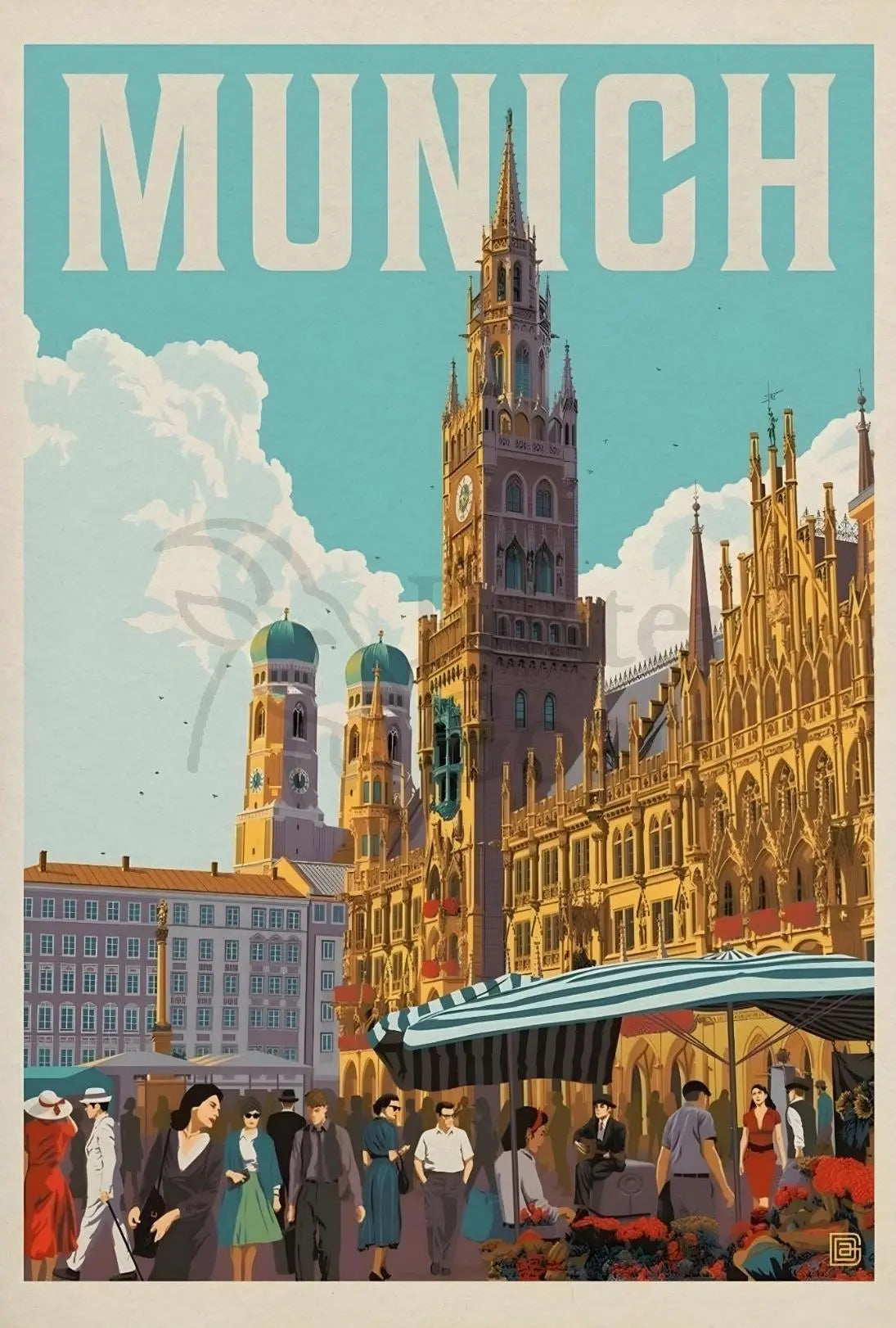 Munich Vintage Travel Scene Artistic Poster PosterGoat