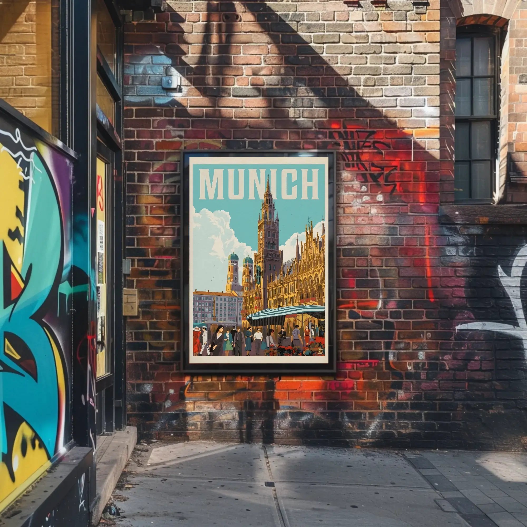 Munich Vintage Travel Scene Artistic Poster PosterGoat