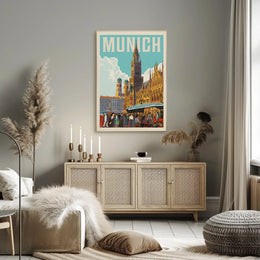 Munich Vintage Travel Scene Artistic Poster PosterGoat